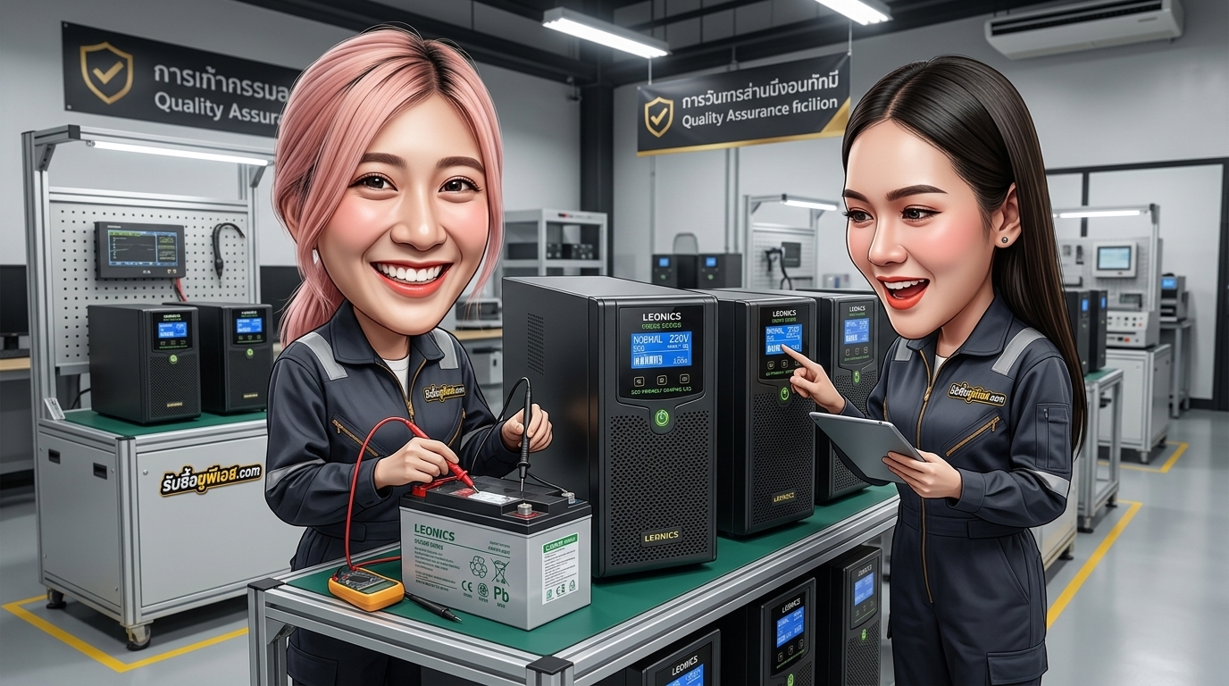 บริการรับซื้อ UPS Leonics Green Series ตรวจสอบสภาพตัวเครื่องและหน้าจอ LCD ด้านหน้า