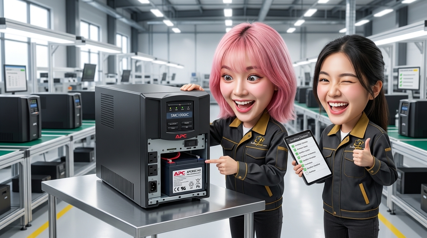 รับซื้อ UPS APC SMC1000IC ตรวจสอบสภาพตัวเครื่องและหน้าจอ LCD แสดงผล