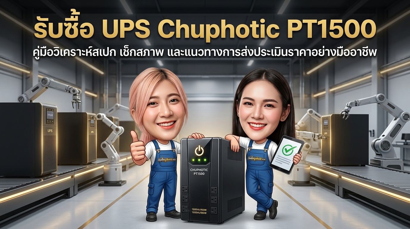 บริการรับซื้อ UPS Chuphotic PT1500 สภาพพร้อมใช้งาน ตรวจสอบระบบจ่ายไฟและช่องเชื่อมต่อด้านหลัง