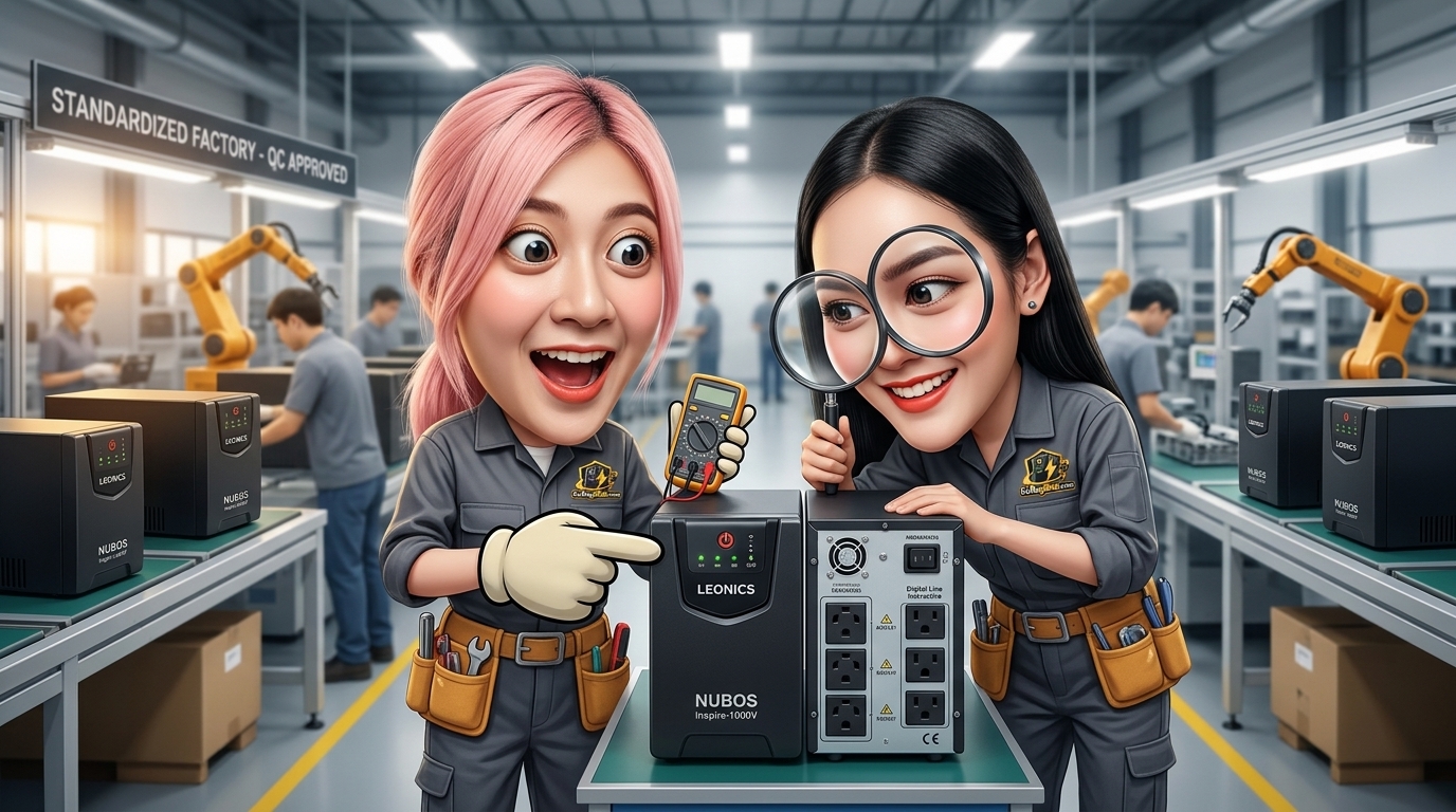 เครื่องสำรองไฟ Leonics NUBOS สำหรับตรวจเช็กสภาพก่อนส่งประเมินในบริการรับซื้อ UPS Leonics NUBOS
